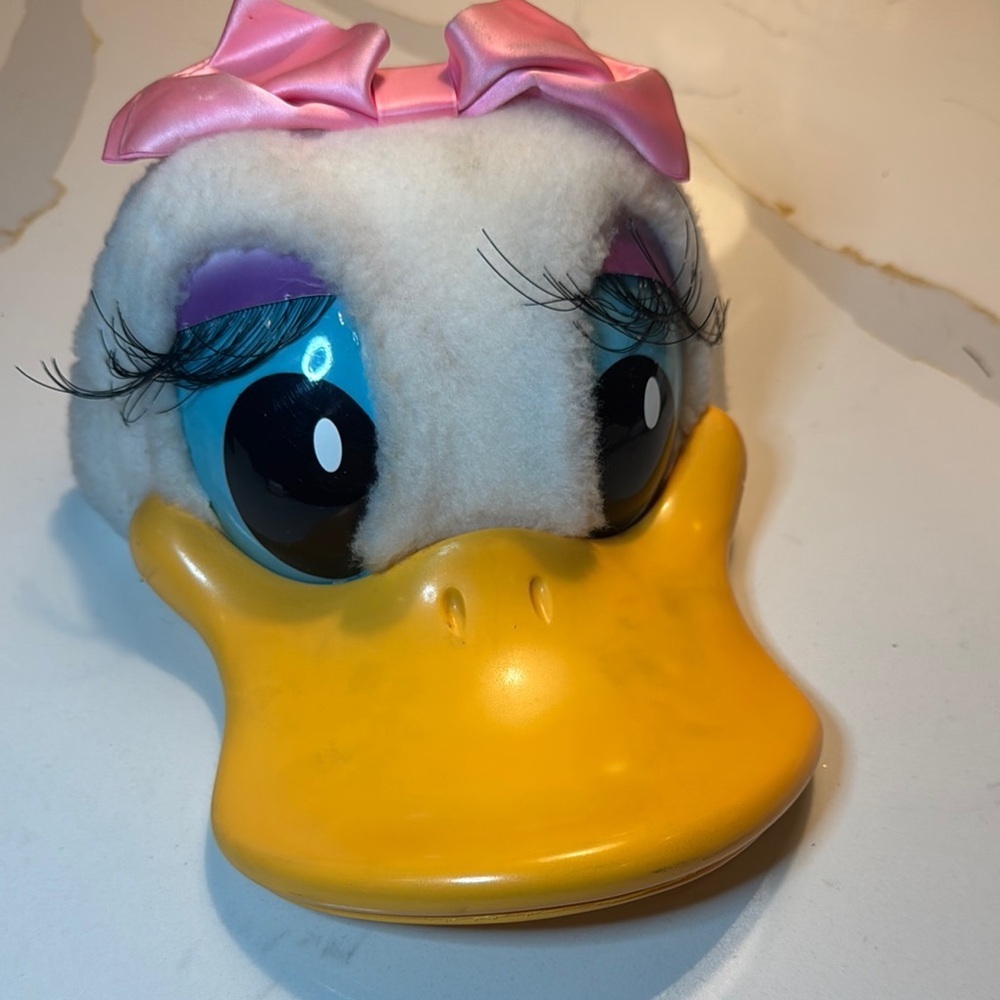 Vintage RARE Disney Duck Plush with Pink Bow and Yellow Beak
